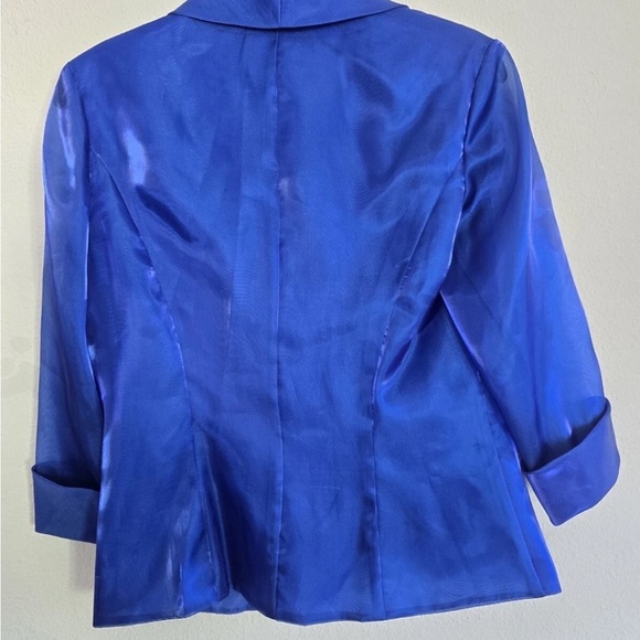 Alex Evenings Satin Jacket Woman Small Blue Collared 3/4 Sleeve Exellent - Picture 12 of 13